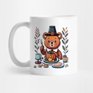 Cute Bear Celebrating Thanksgiving Day Kawaii Mug